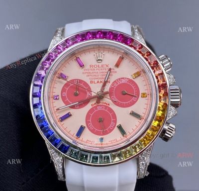 Noob Blaken Rolex Rainbow Daytona 4130 White Rubber Band Best Replica Watch